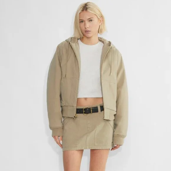 Aritzia TNA Cozy Canvas Zip Hoodie Jacket Coat Womens XL‎ Beige Tan Workwear - Picture 2 of 16